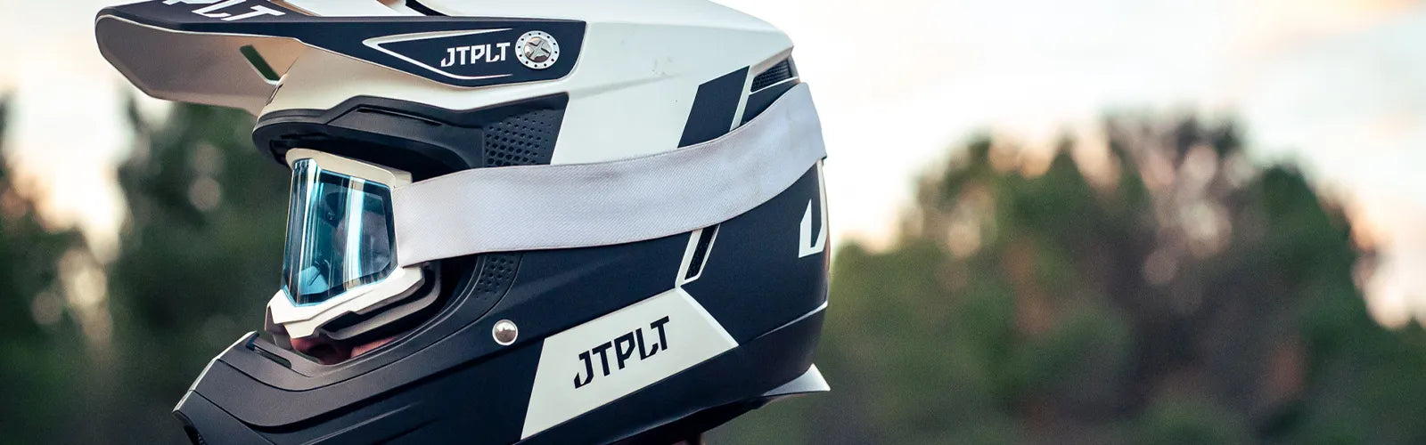 White and Black Jetpilot Vault Helmet, used for jetski racing and on land with motorbikes.