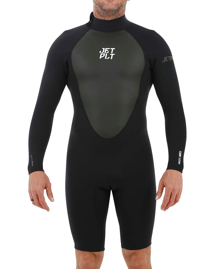 Black wetsuit with 'JET PLT' branding on a white background