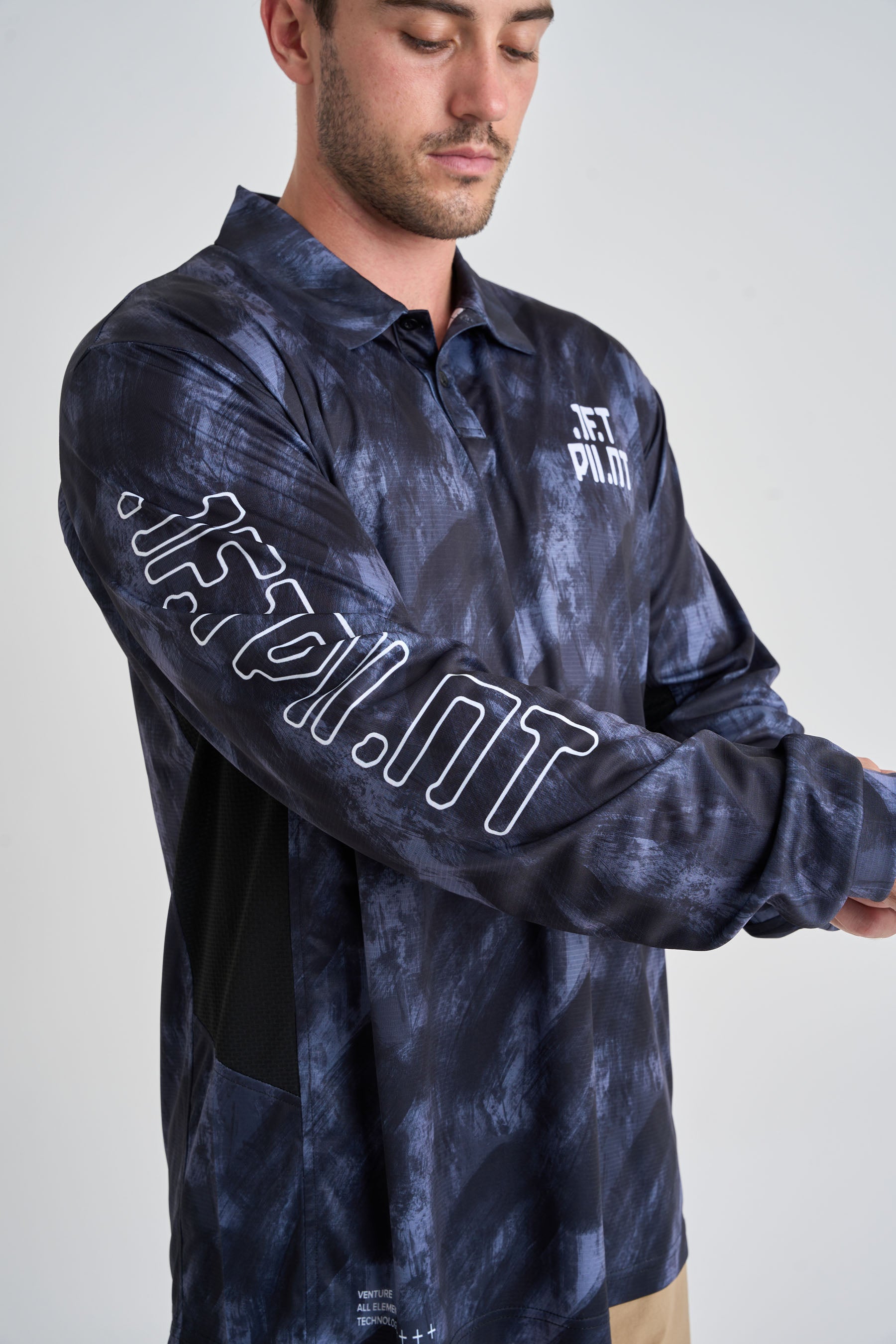 Jetpilot Venture Mens Long Sleeve Fishing Polo - Black — view 5