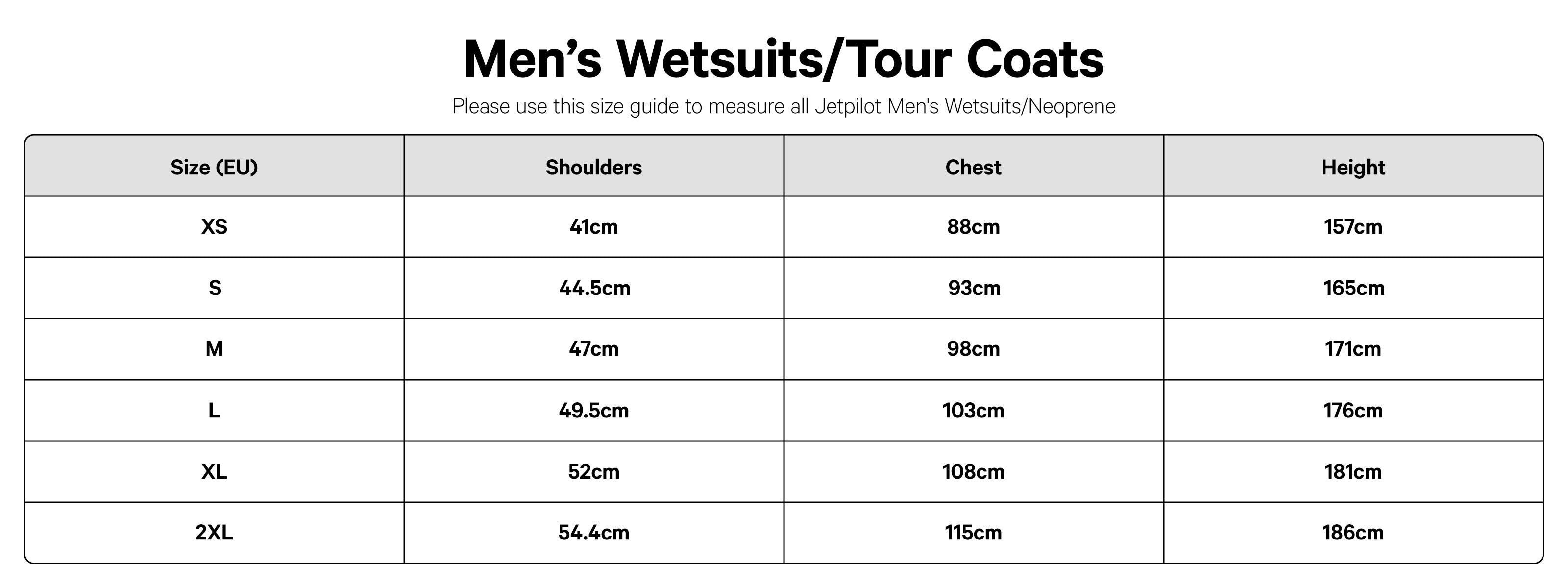 Jetpilot Size Guides