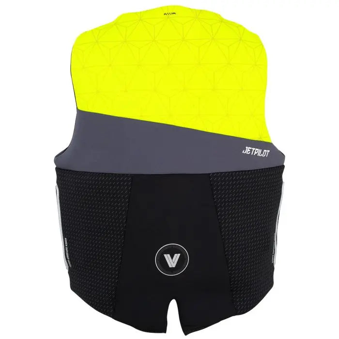 Fluorescent yellow and black life vest with 'JetPilot' branding on a white background